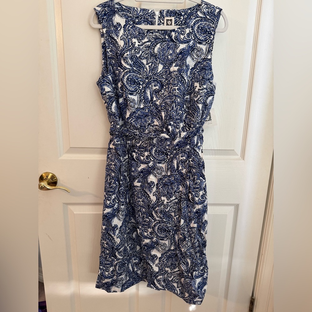 Anne Klein blue and white patterned sleeveless dress NWT size 16